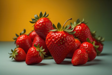 Fresh strawberries on a solid color background. generative aiの素材