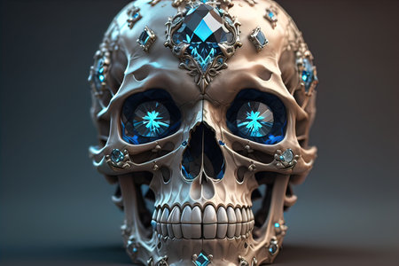 Skull with blue gemstones. ai generativeの素材
