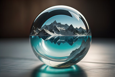 Transparent crystal ball on a wooden table. ai generativeの素材