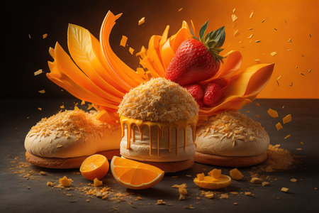 Homemade cakes on a solid colors background, top view. ai generativeの素材