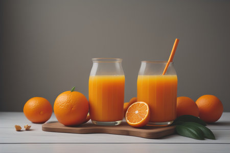 Glass of orange juice and fresh orange fruits. ai generativeの素材