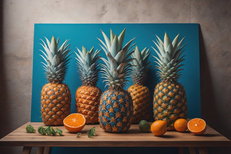 Pineapples on a wooden background. ai generativeの素材