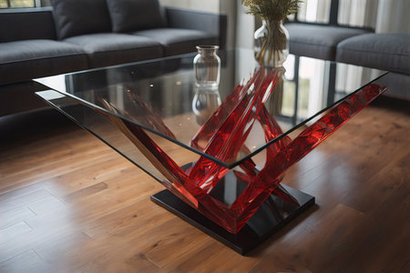 Interior of a living room with a glass table. ai generativeの素材