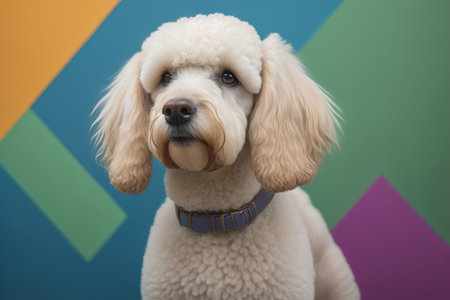Close-up portrait of a poodle dog on a solid color background. ai generativeの素材