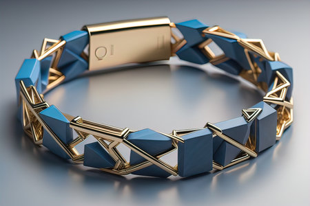 Jewelry Bracelet with precious stones on a gray background. Studio shot. ai generativeの素材