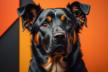 Portrait of a cute dog on a colorful background. Studio shot. ai generativeの素材