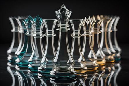 glass chess pieces on a dark background, the concept of business strategy. ai generativeの素材