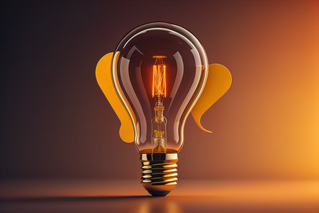 Glowing glass light bulb on dark background. ai generativeの素材