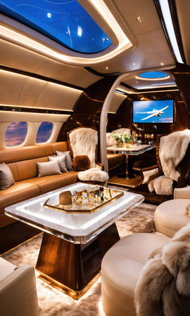 Interior of a luxury business jet airplane. Luxury travel.の素材