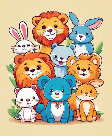 Group of cute cartoon animals. Vector illustration. Cute animals.の素材