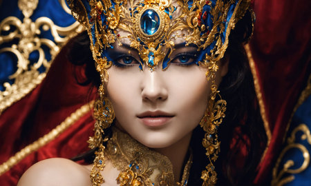 Beautiful young woman in a Venetian mask at the masquerade. ai generative.の素材