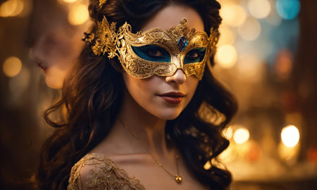 Beautiful young woman in a Venetian mask at the masquerade. ai generative.の素材