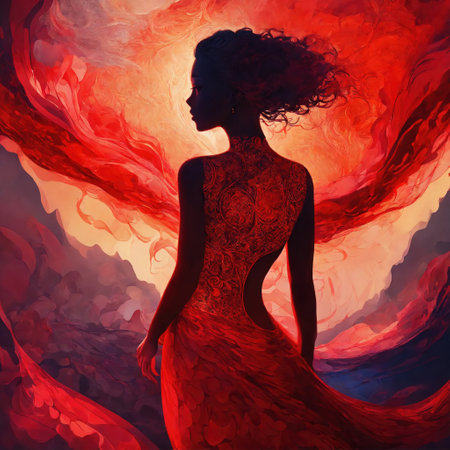 Fashion art portrait of a beautiful woman in a red dress. ai generative.の素材