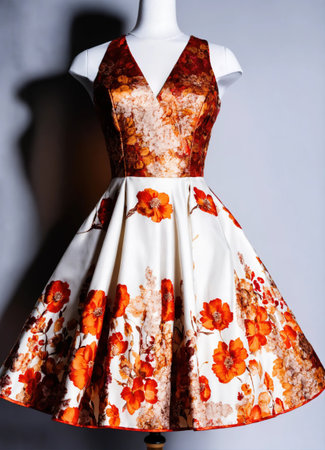 Fashionable evening orange summer dress on a mannequin. ai generative. ai generative.の素材