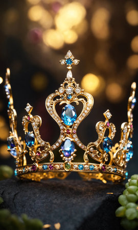 low key image of beautiful queen/king crown. vintage filtered. fantasy medieval period. selective focus. ai generative.の素材