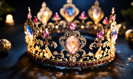 low key image of beautiful queen/king crown. vintage filtered. fantasy medieval period. selective focus. ai generative.の素材