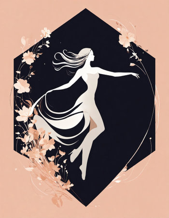 Illustration of a beautiful young woman in a blue dress on floral background. Vector illustration. ai generative.の素材