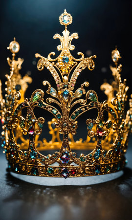 low key image of beautiful queen/king crown. vintage filtered. fantasy medieval period. selective focus. ai generative.の素材