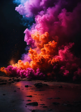 Colorful cloud with smoke on black background. ai generative.の素材