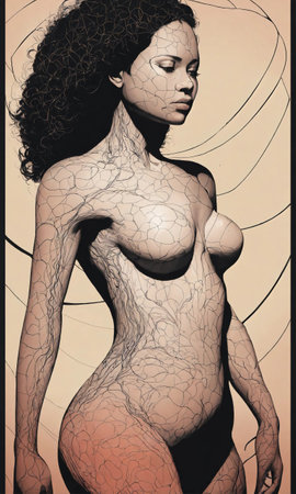 Psychedelic photo of a woman. Abstract Illustration. Vector illustration. ai generative.の素材