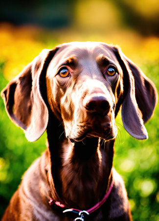 Portrait of a purebred brown labrador retriever puppy outdoors. ai generative.の素材