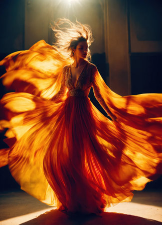 Fashion shot of a beautiful woman in elegant dress. ai generative.の素材