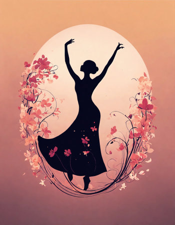 Illustration of a beautiful young woman in a blue dress on floral background. Vector illustration. ai generative.の素材