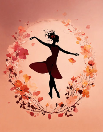 Illustration of a beautiful young woman in a blue dress on floral background. Vector illustration. ai generative.の素材