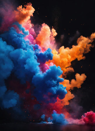 Colorful cloud with smoke on black background. ai generative.の素材