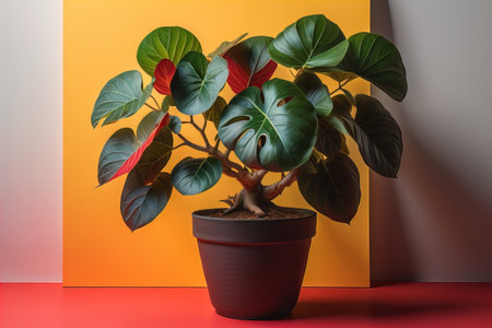 Flowers in a pot on a solid color background. ai generativeの素材