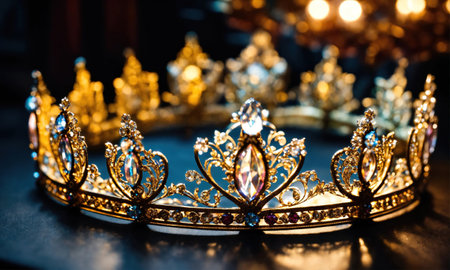 low key image of beautiful queen/king crown. vintage filtered. fantasy medieval period. selective focus. ai generative.の素材