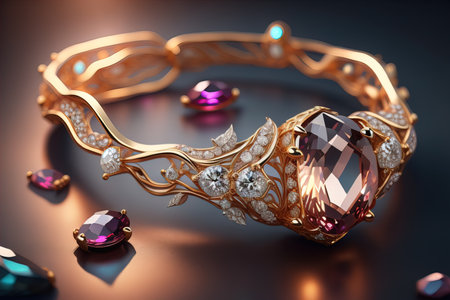 Jewelry ring with precious stones. Jewelry background. ai generativeの素材