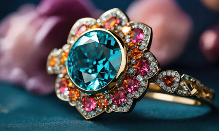 jewelry with a turquoise and red sapphire. ai generative.の素材