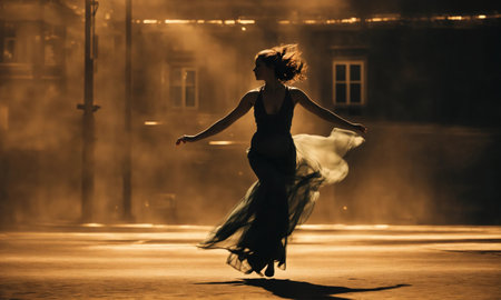 Blurry motion silhouette of a girl with long hair. ai generative.の素材