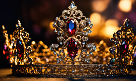 low key image of beautiful queen/king crown. vintage filtered. fantasy medieval period. selective focus. ai generative.の素材