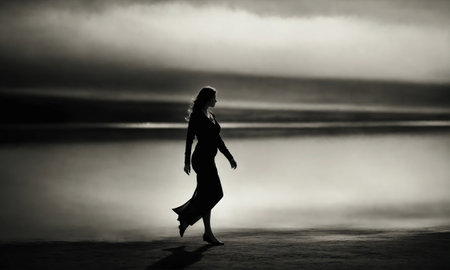 Blurry motion silhouette of a girl with long hair. ai generative.の素材