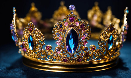 low key image of beautiful queen/king crown. vintage filtered. fantasy medieval period. selective focus. ai generative.の素材
