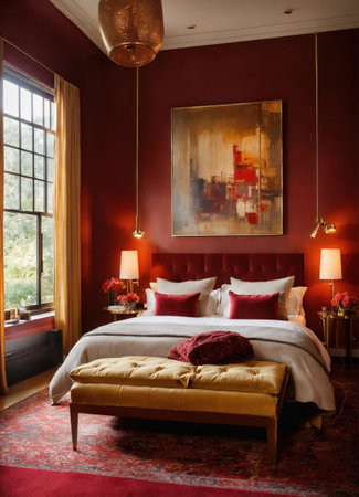 interior of classic bedroom, comfortable king size bed. ai generativeの素材