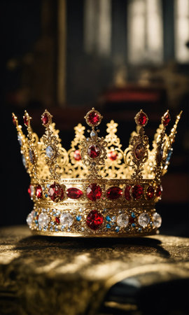 low key image of beautiful queen/king crown. vintage filtered. fantasy medieval period. selective focus. ai generative.の素材