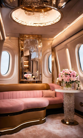 Interior of a luxury business jet airplane. Luxury travel. ai generative.の素材