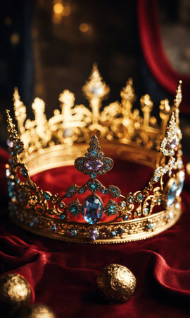 low key image of beautiful queen/king crown. vintage filtered. fantasy medieval period. selective focus. ai generative.の素材