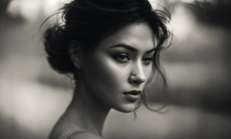 Blurry motion silhouette of a girl with long hair. ai generative.の素材