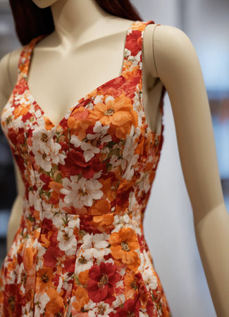 Fashionable evening orange summer dress on a mannequin. ai generative. ai generative.の素材