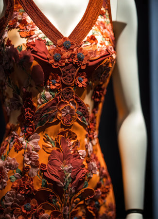 Fashionable evening orange summer dress on a mannequin. ai generative. ai generative.の素材