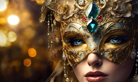 Beautiful young woman in a Venetian mask at the masquerade. ai generative.の素材