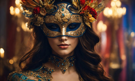 Beautiful young woman in a Venetian mask at the masquerade. ai generative.の素材