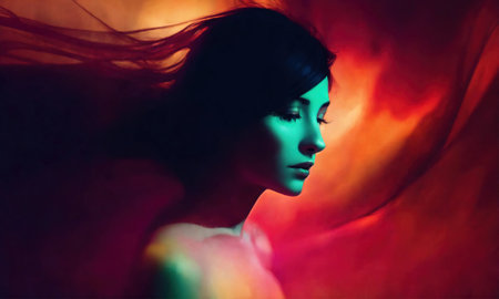 Blurry motion silhouette of a girl with long hair. ai generative.の素材