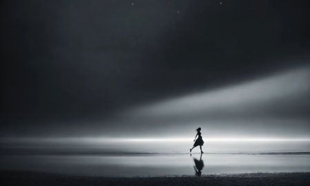 Blurry motion silhouette of a girl with long hair. ai generative.の素材