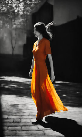 Blurry motion silhouette of a girl with long hair. ai generative.の素材