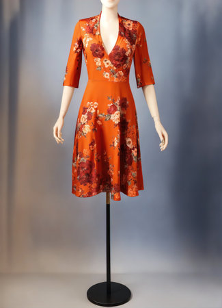 Fashionable evening orange summer dress on a mannequin. ai generative. ai generative.の素材